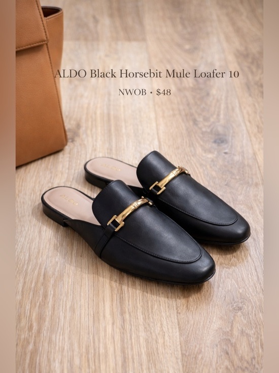 Aldo Shoes - ALDO Black Leather Horsebit Mule Loafers Size 10 NWOB